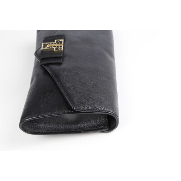 Tory Burch Black Deco Saffiano Leather Clutch Bag Evening Elegant Chic Purse - Picture 11 of 16